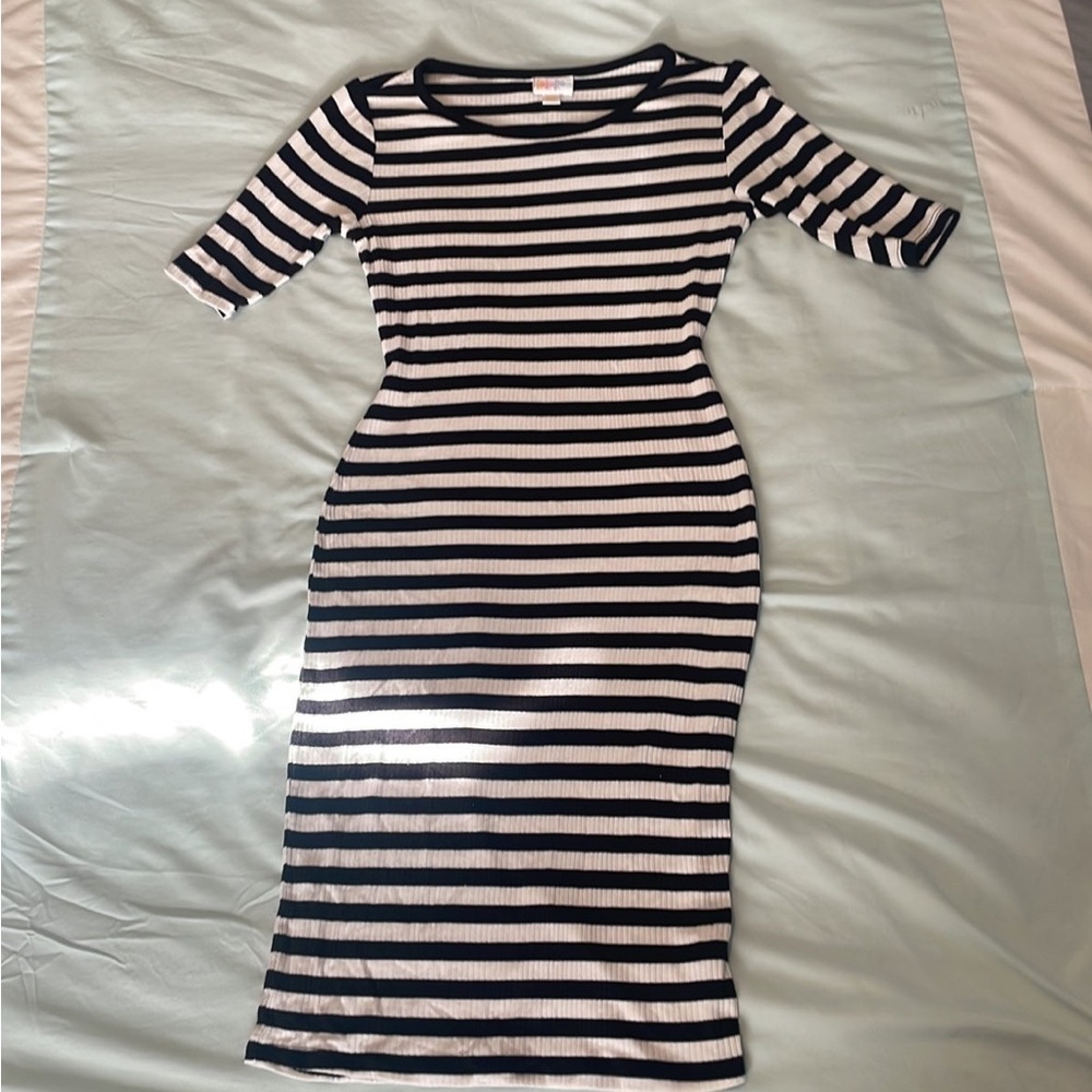 LuLaRoe Black and white striped bodycon dress
